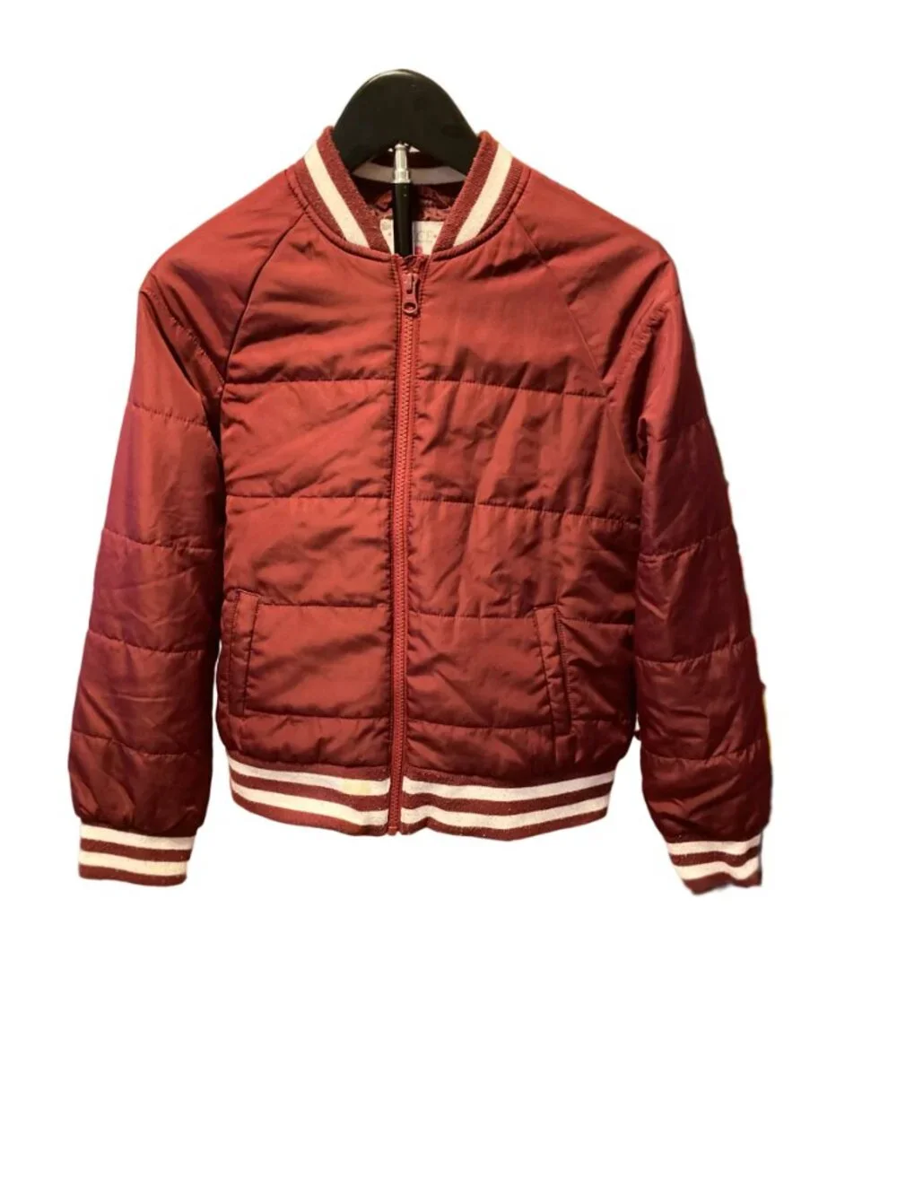 Quilted Bomber Jacket With Striped Ribbed Cuffs